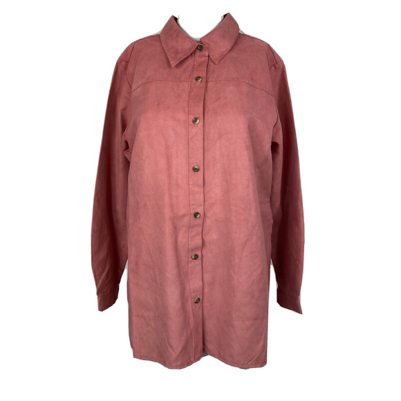 Joan‎ Rivers Shirt Womens Sz S Pink Microsuede Button Up Collared Blouse - Picture 1 of 13